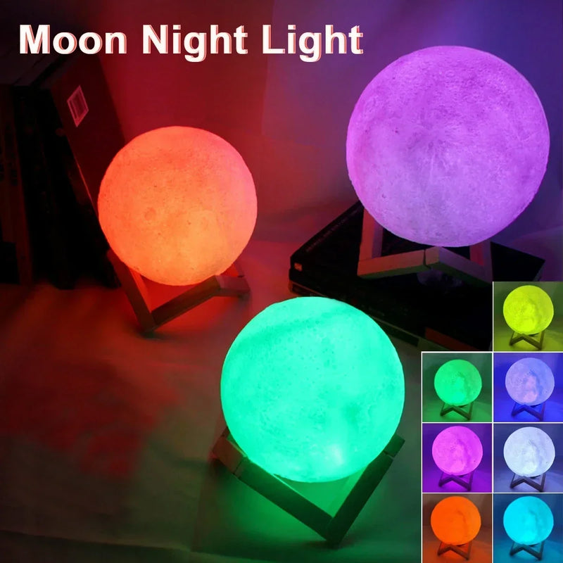 LED Night Light 8cm Moon Lamp Battery Powered With Stand Starry Lamp Bedroom Decor Night Lights Kids Gift Button Cell